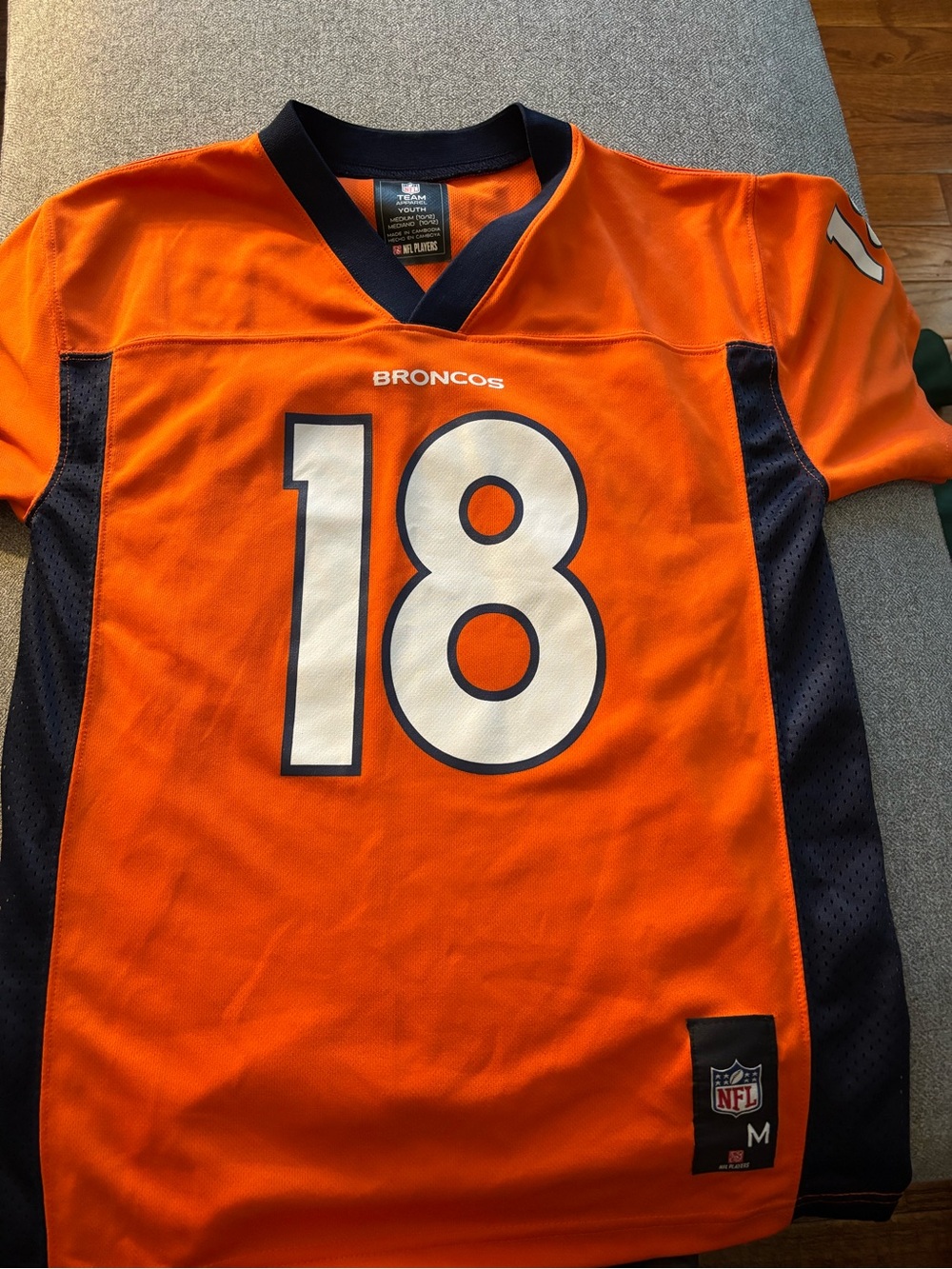 NFL Denver Broncos Youth #18 Orange and Navy Football Jersey
